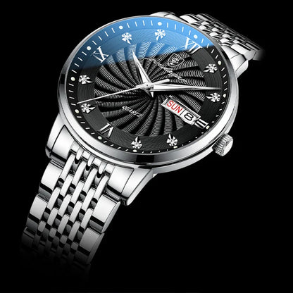 POEDAGAR Luxury Men's Watch — Waterproof Luminous Quartz Wristwatch with Date & Week, Stainless Steel Sports Fashion