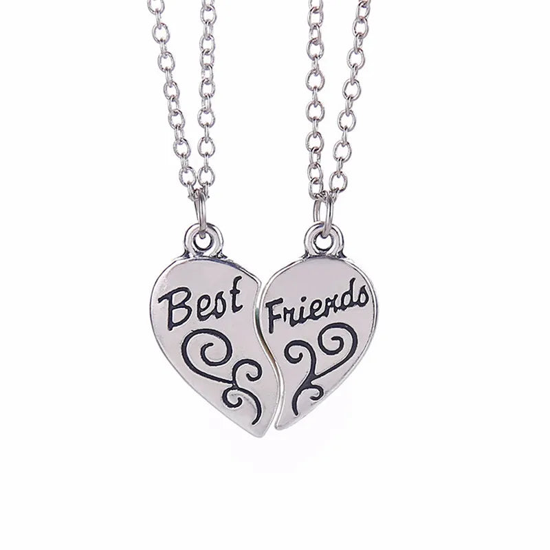 BFF Heart Split Friendship Necklace Set – Matching Broken Heart Pendant Jewelry Gift for Best Friends, Men & Women