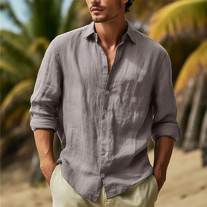 Men’s Cotton Linen Hawaiian Shirt - Lightweight Breathable Turn-Down Collar Casual White Streetwear Top