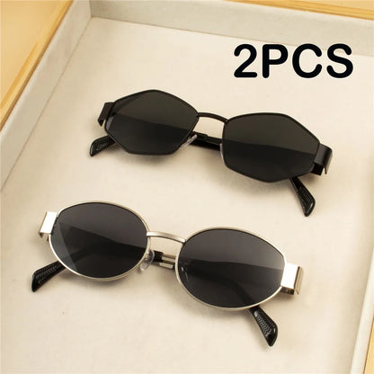 Vintage Punk Round Sunglasses 2PCS - Retro Metal Frame Fashion Eyewear for Women