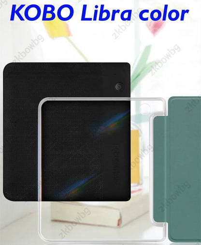 Slim PU Leather Case for KOBO Libra — Shockproof Smart Cover for Libra Colour 2024, Libra 2 2021 7" N428 N418 eBook with Clear Back