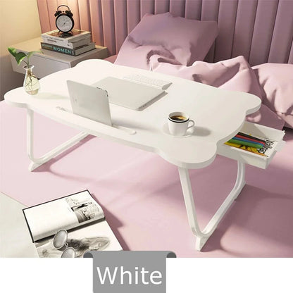 Pink Portable Folding Laptop Stand - Wooden Foldable Study Table Desk for Bed and Sofa, Ideal for Computer Use and Tea Serving