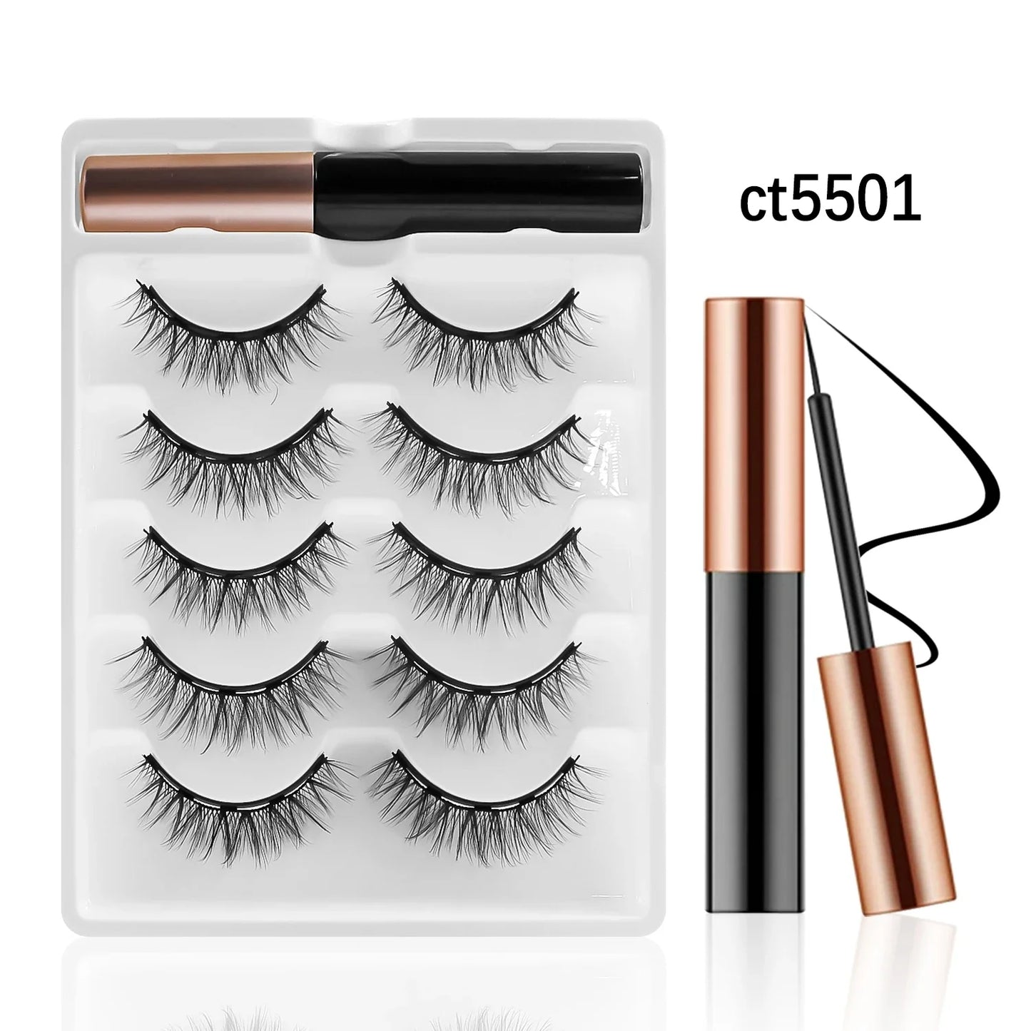 REDSIREN 5 Pairs Magnetic Eyelashes with Eyeliner – Reusable Thick Natural False Lashes