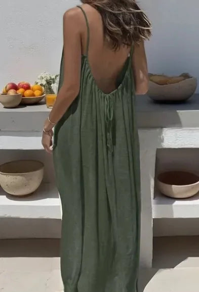 Women’s Sleeveless H-Line Long Gown – Loose Comfortable Polyester Nightwear & Casual Home Dress