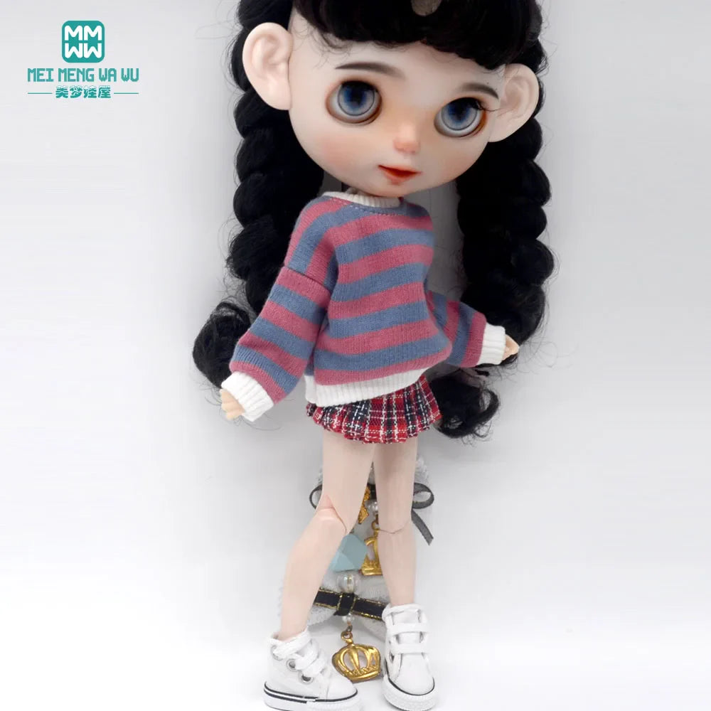 Blythe Doll Accessories Set – Fashion Sweatshirt, Shoe Covers & Sneakers for Blythe & Azone Dolls, Christmas Gift