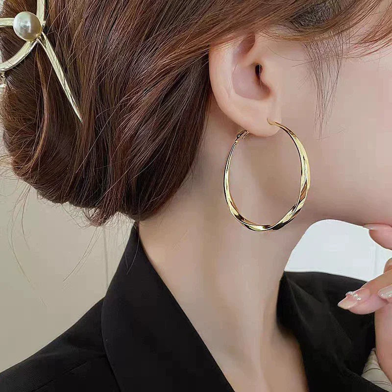 5cm Twist Metal Hoop Earrings for Women – Geometric Round Circle Dangle Drop Party Jewelry Gift