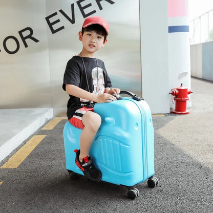 Cartoon Kids Ride-On Suitcase with Wheels – 20/24 Inch Rolling Trolley Luggage for Children, Travel Bag & Gift