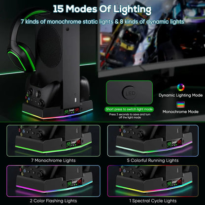IPEGA Cooling Fan Stand for Xbox Series S – Controller Charging Dock with 15 RGB Lights, Headset Hook, and Charging Station