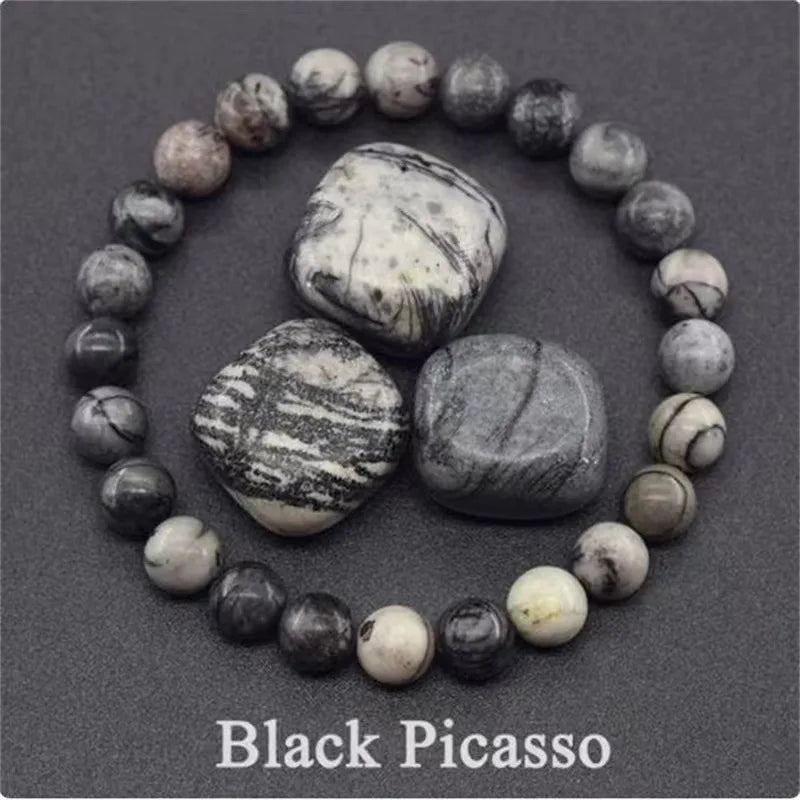 8MM Natural Epidote Zoisite & Lava Stone Bead Bracelet - Tiger Eye & Quartz Jewelry for Women