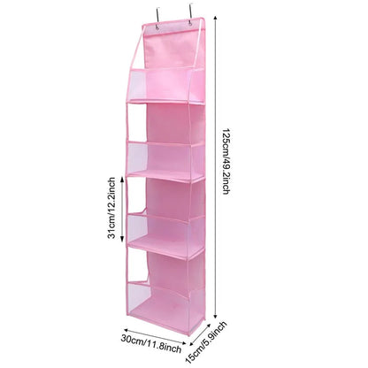 4-Layer Pink Foldable Hanging Storage Bag – Organizer for Bathroom, Snacks, Toys & Clothes