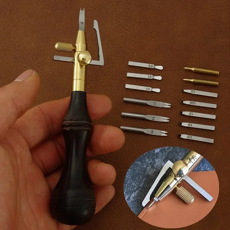 Adjustable Leather Grooving & Marking Tool – Multi-Function Cutter Head for DIY Leathercraft & Edge Carving