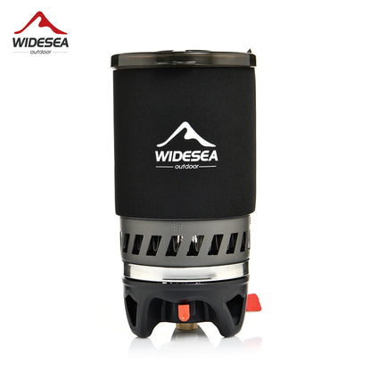 Widesea Camping Cooking System – Gas Stove Burner with Heat Exchanger, Coffee Pot & Cookware for Outdoor Tourism