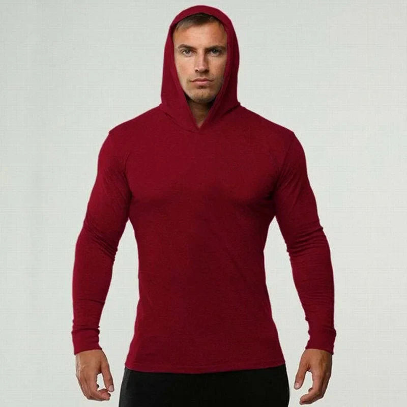 Men’s Slim Fit Gym Hoodie Long Sleeve – Breathable Cotton Fitness & Bodybuilding Sports T-Shirt