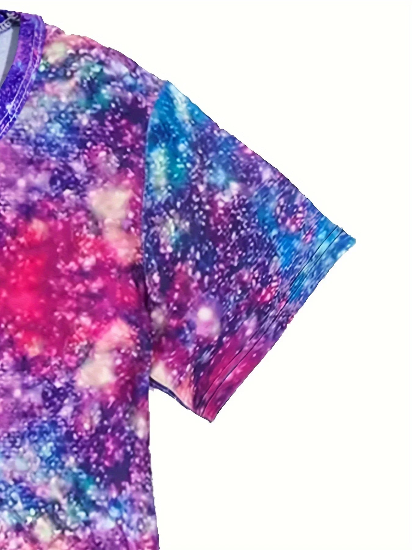 Girls Starry Unicorn Dress – Digital Print, Round Neck, Short Sleeve Casual Party Dress