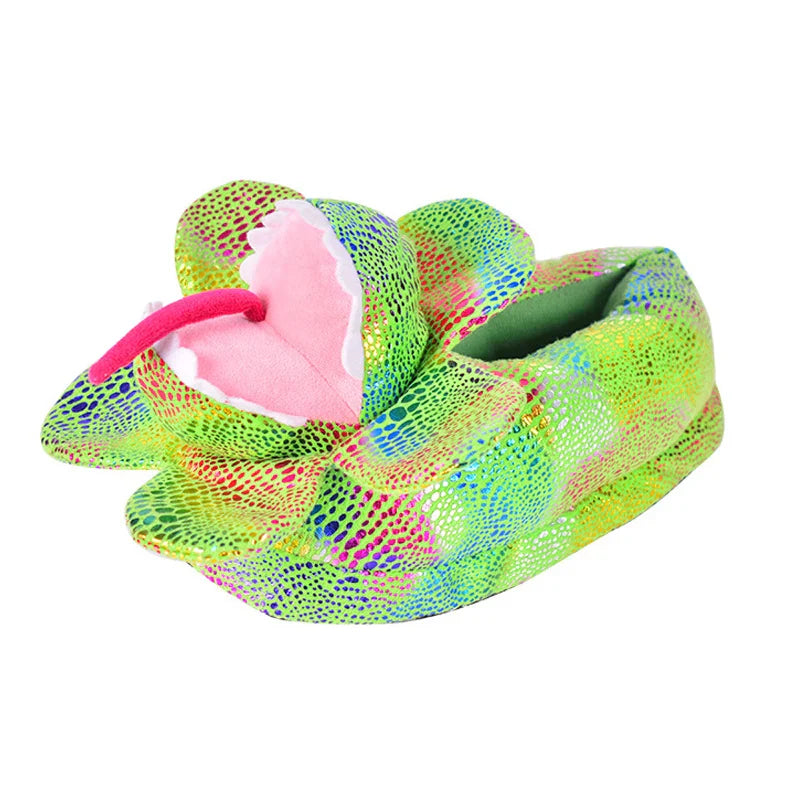 Winter Dinosaur Cotton Slippers for Women — Cartoon T-Rex Plush Velvet Home Slippers, Warm & Non-Slip Floor Shoes