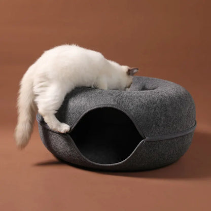Cat Tunnel Bed & Interactive Toy: Felt Pet House for Cats, Large Exercising Toy with Removable Villa - Fun & Comfort for Kittens