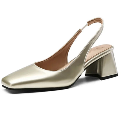 Women’s Bright Green Patent Leather Slingback Pumps – Square Toe Chunky Heel Stylish Shoes