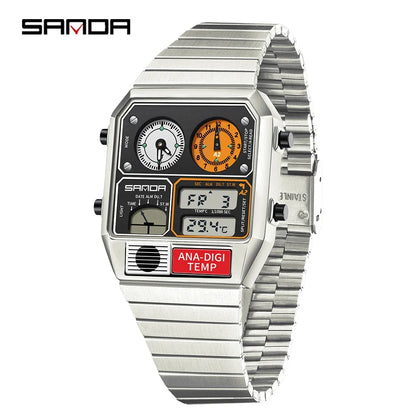 SANDA 3192 Men's LED Square Watch with Thermometer, Stopwatch & Chronograph – Multi-function Casual Timepiece for Youth   2/2
