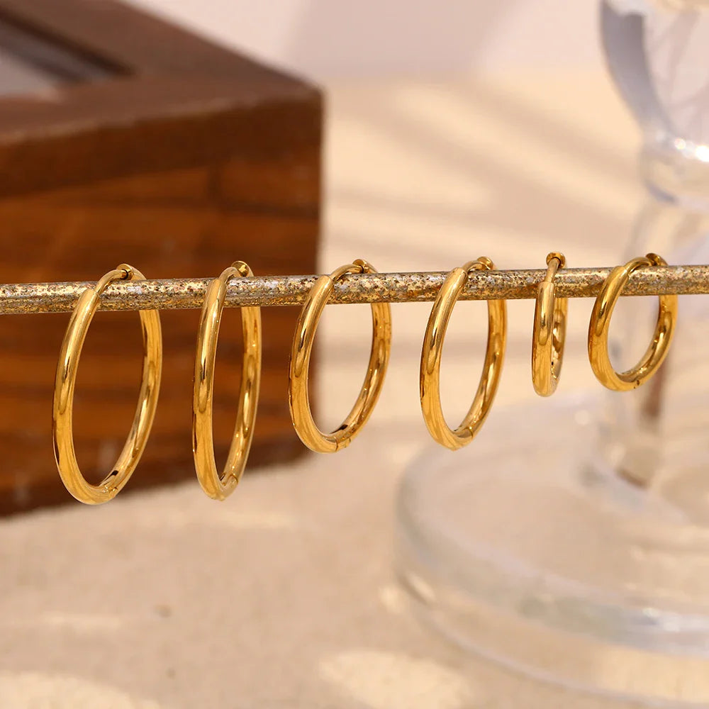 E.B.belle Minimalist Stainless Steel Hoop Earrings — 14K Gold-Plated Small, Medium & Large Loops for Women