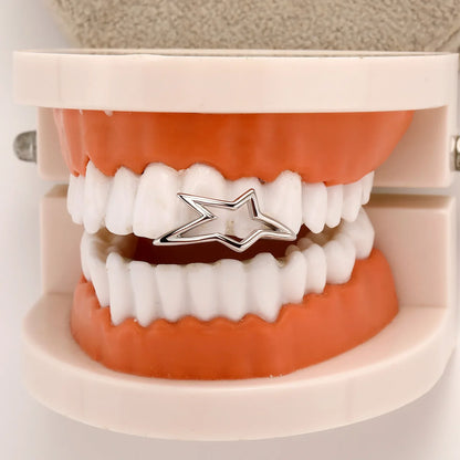 Y2K Cyber Punk Tooth Caps - Glossy Geometric Star Pentagram Grillz Jewelry for Men & Women