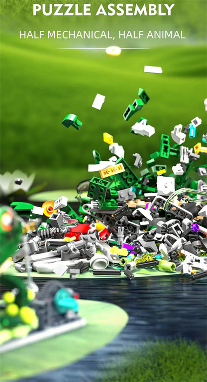 Mechanical Shark & Sea Life Building Blocks Set – Crocodile, Parrot, Mantis, Frog, Manta Ray Toy for Kids