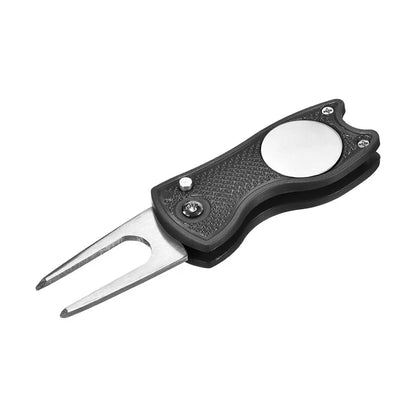 Foldable Metal Golf Divot Repair Tool with Magnetic Ball Marker – Green Course Accessory