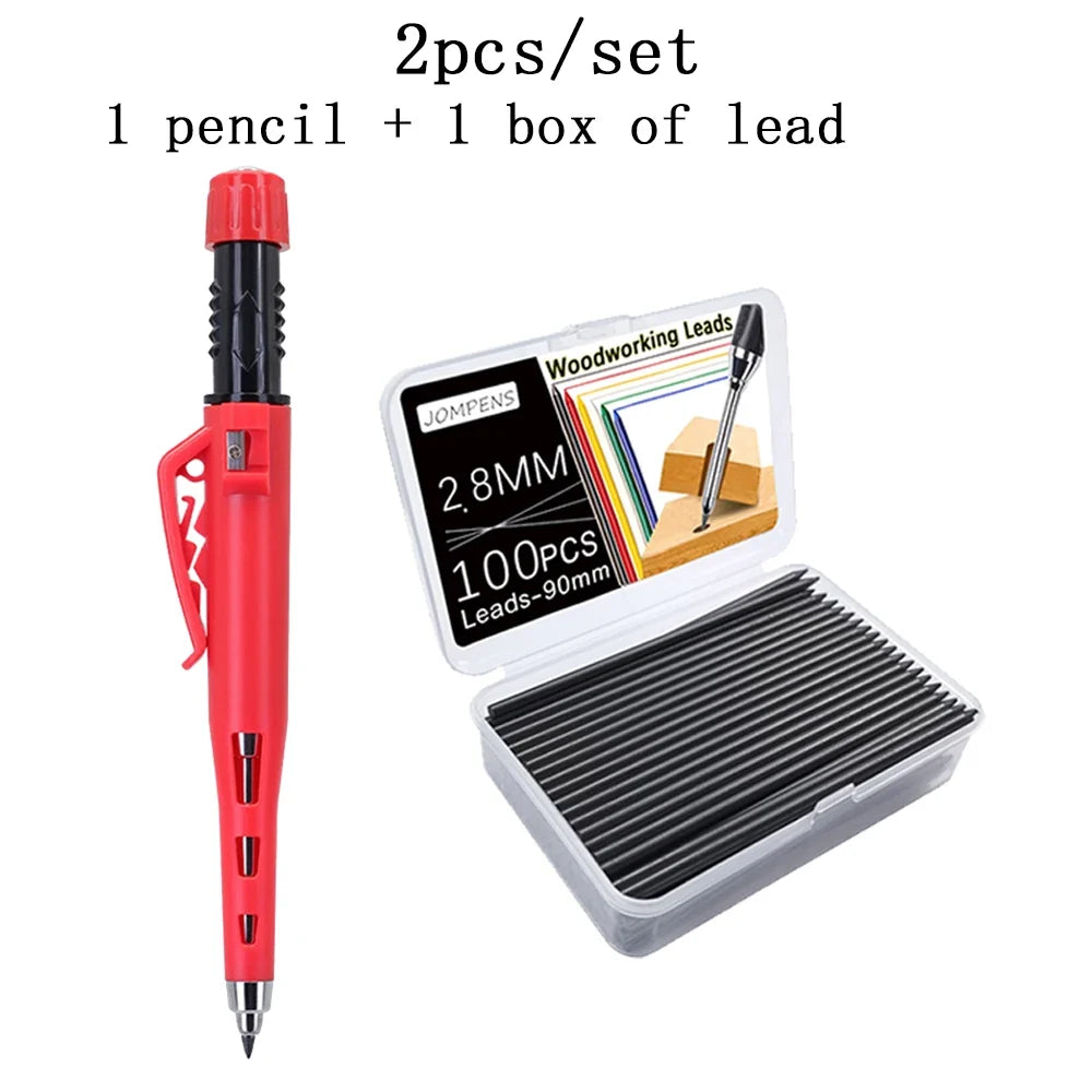 2Pcs Carpenter Mechanical Pencil Set - 54mm Long Reach Woodworking Marking Tool with Lead Box