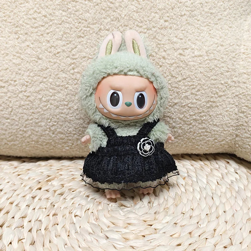 17cm Labubu II Mini Doll Clothes — Luxury Bow Headband Dress Outfit Set for Sitting, Party & Game Accessories