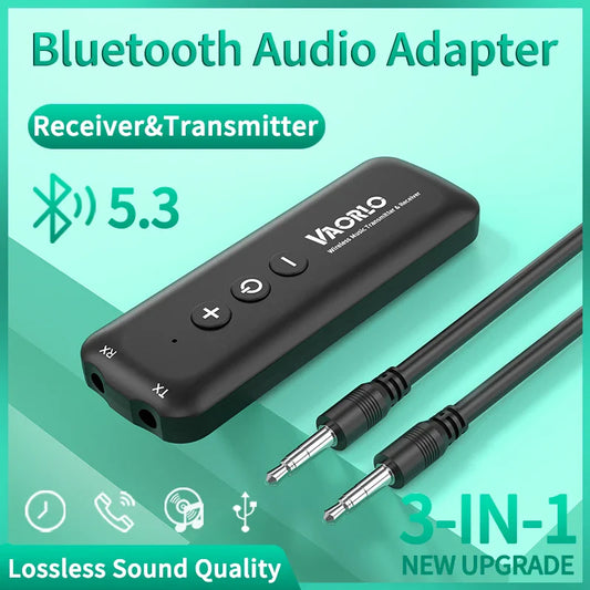 3 in 1 Bluetooth 5.3 Audio Receiver & Transmitter – 3.5mm AUX, USB Wireless Adapter with Mic for TV, PC, Headphones & Car
