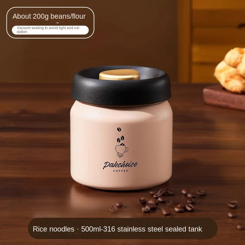 Vacuum Coffee Bean Storage Container - Stainless Steel Airtight Canister for Coffee, Spices & Food