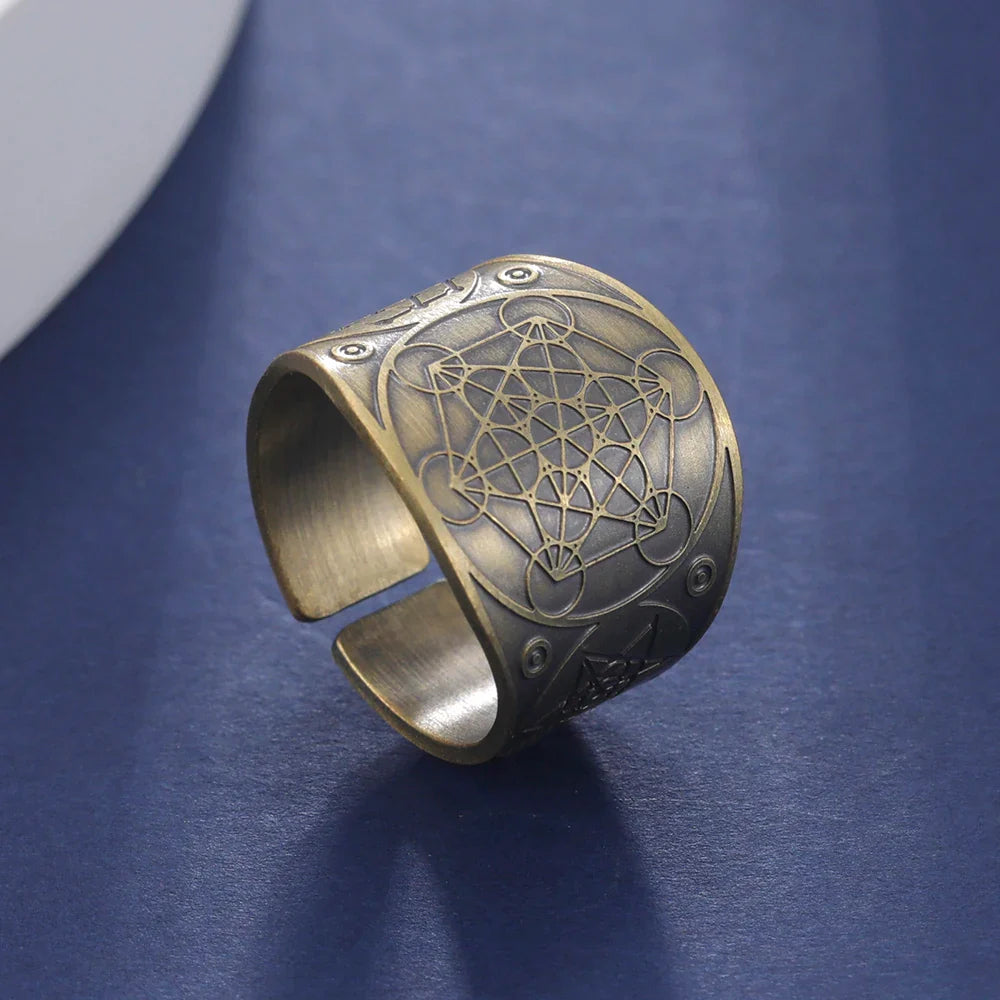 Dawapara 7 Archangels Protection Ring – Metatron Cube, Lilith Symbol, King Solomon Secrets Vintage Amulet Jewelry
