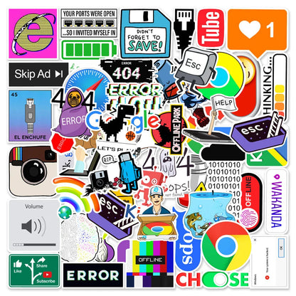 50Pcs Cartoon Programming 404 Error Graffiti Stickers - Waterproof Decals for Laptops, Cars, Skateboards