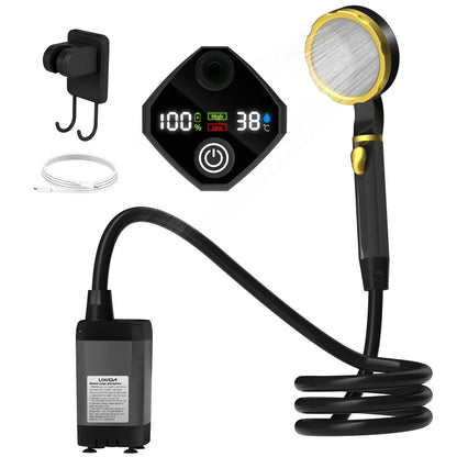 Camping Shower Pump Kit – RV & Outdoor Shower with Digital Display, Adjustable Full-Screen Shower for Backyard