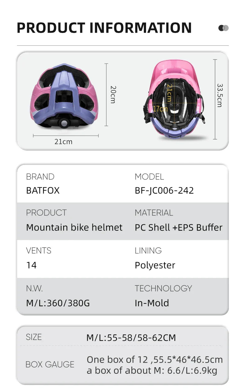 BATFOX MTB Cycling Helmet — Integrally-Molded Mountain Bike Helmet for Speed & Safety
