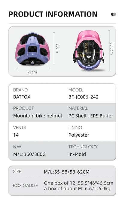 BATFOX MTB Cycling Helmet — Integrally-Molded Mountain Bike Helmet for Speed & Safety