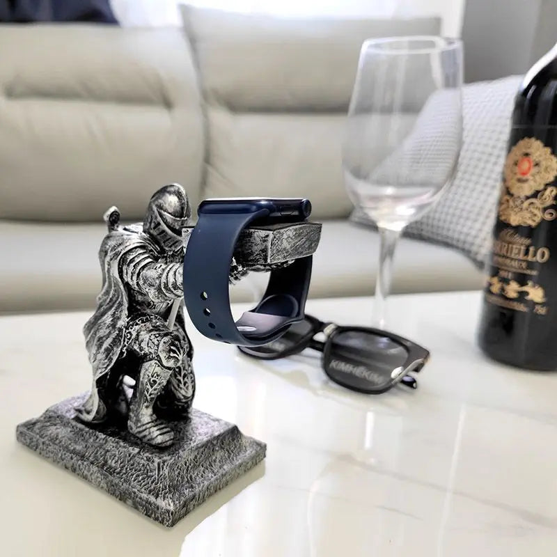 Apple Watch Charging Dock Stand – Cartoon Desktop Smartwatch Holder with Black Warrior Figurine Support