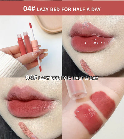 Double-End Lip Glaze – Glossy Mirror & Matte Velvet, Long-Lasting Color & Moisture, Anti-Stain Lip Gloss Cosmetic