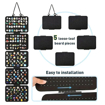 Foldable Felt Jewelry Organizer – 5-Tier Wall Hanging Earring & Pendant Display with Storage for Necklaces and Bracelets