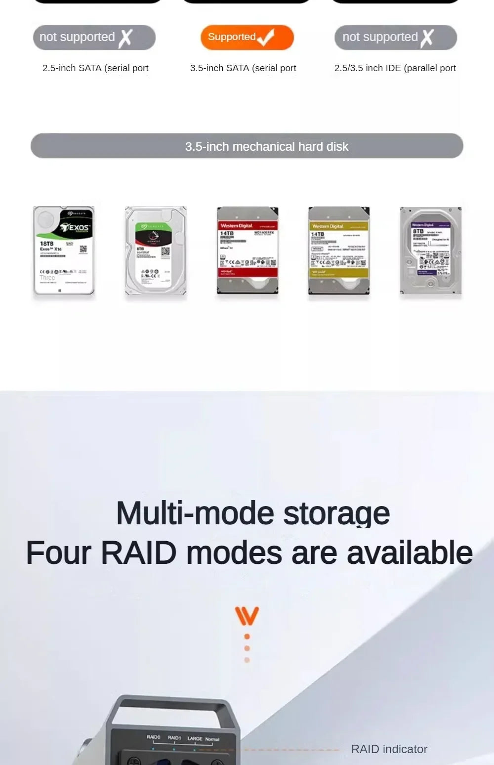 MAIWO 3.5 Inch Dual Bay External Hard Drive Enclosure – SATA Disk Array with 4 RAID Functions for 3.5 Inch HDD