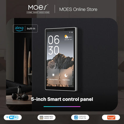 MOES Tuya WiFi Smart 5-Inch Touch Screen US Center Control Panel – Voice Control, Alexa & ZigBee Gateway with Built-in Scene Control