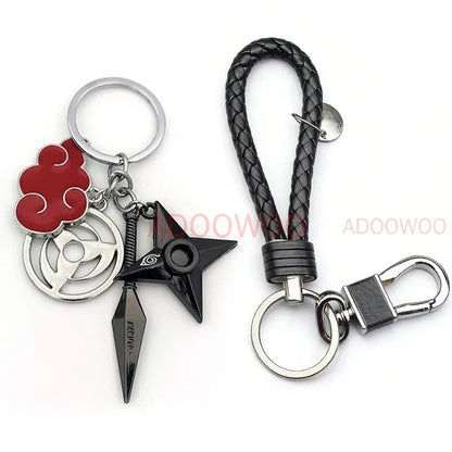 Bandai Naruto Red Cloud Alloy Keychain Set – 20 Styles Anime Woven Leather Rope Charm Car Pendant Punk Jewelry Gift Accessories