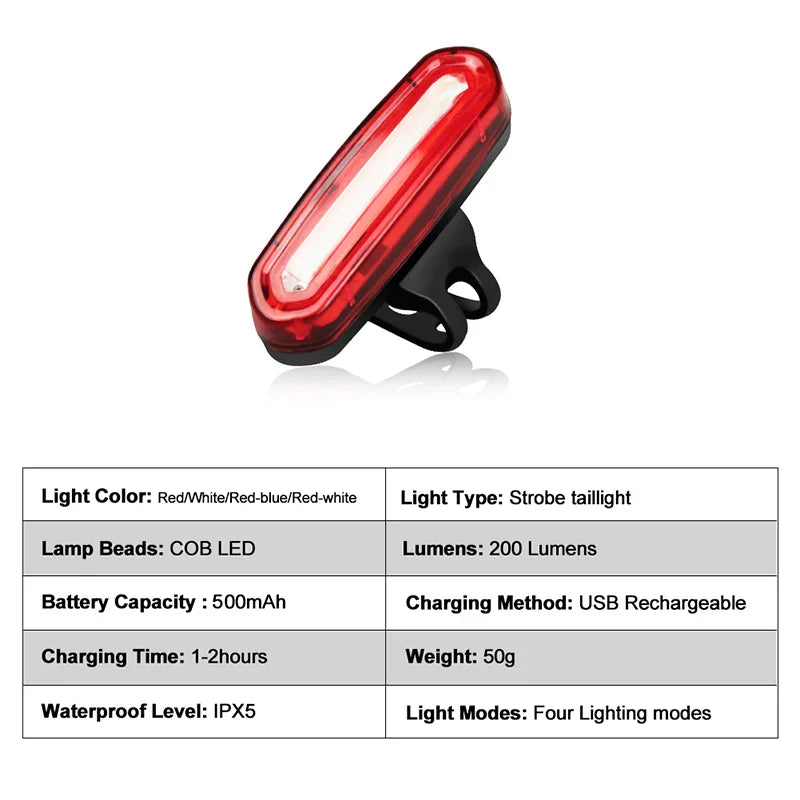 USB Rechargeable LED Bike Tail Light – Bright Rear Warning Lamp for Mountain & Road Cycling