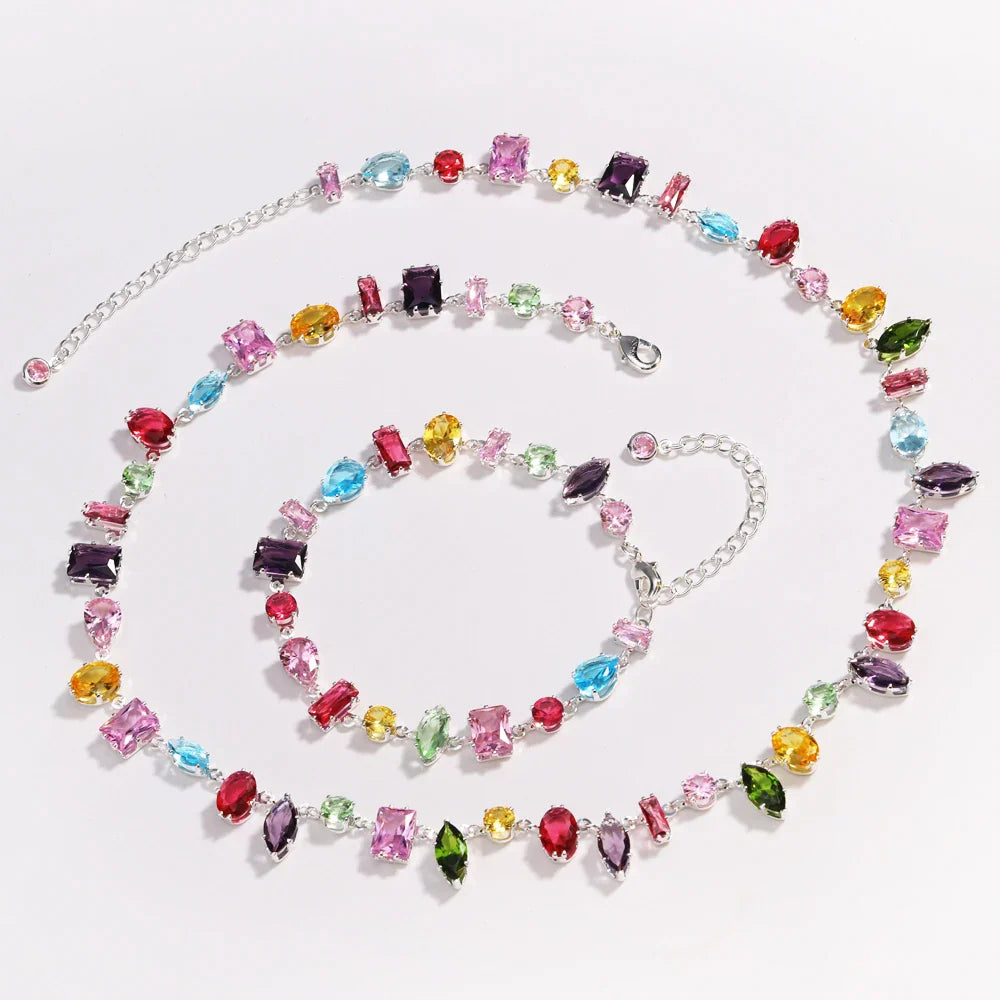 18K Gold Plated Crystal Zircon Necklace – Luxury Colorful Fashion Jewelry for Women, Party & Evening Accessories