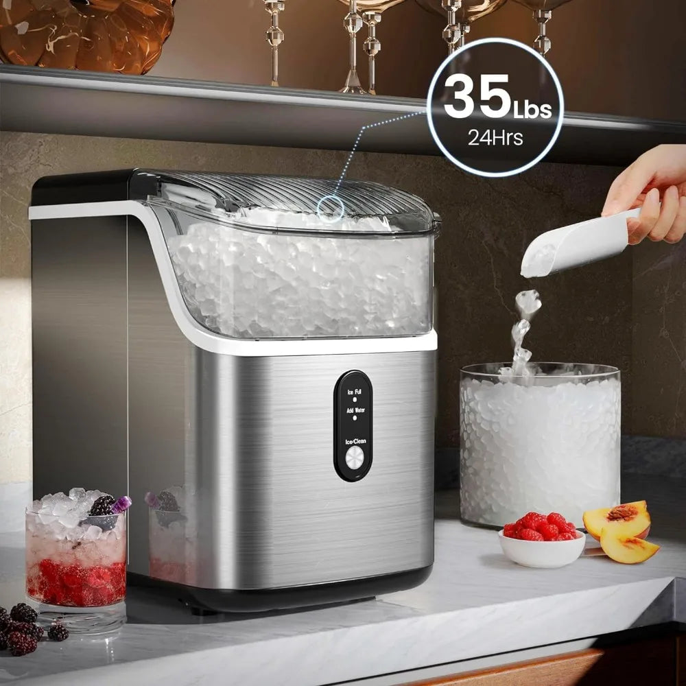 Sonic Ice Maker – 35lbs/Day Capacity, Self-Cleaning, with Scoop & Basket Ice Machine