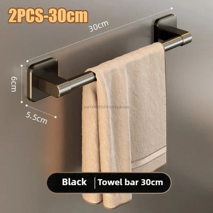 6-Piece Self-Adhesive Bathroom Towel Rack Set – No-Drill Towel Holder Hooks & Shelf