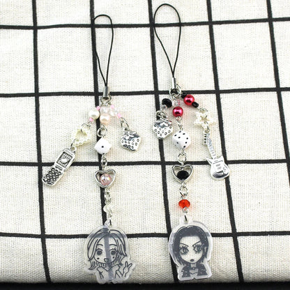 Ai Yazawa Nana Anime Heart & Strawberry Phone Charm Keychain – Y2K Handmade Jewelry