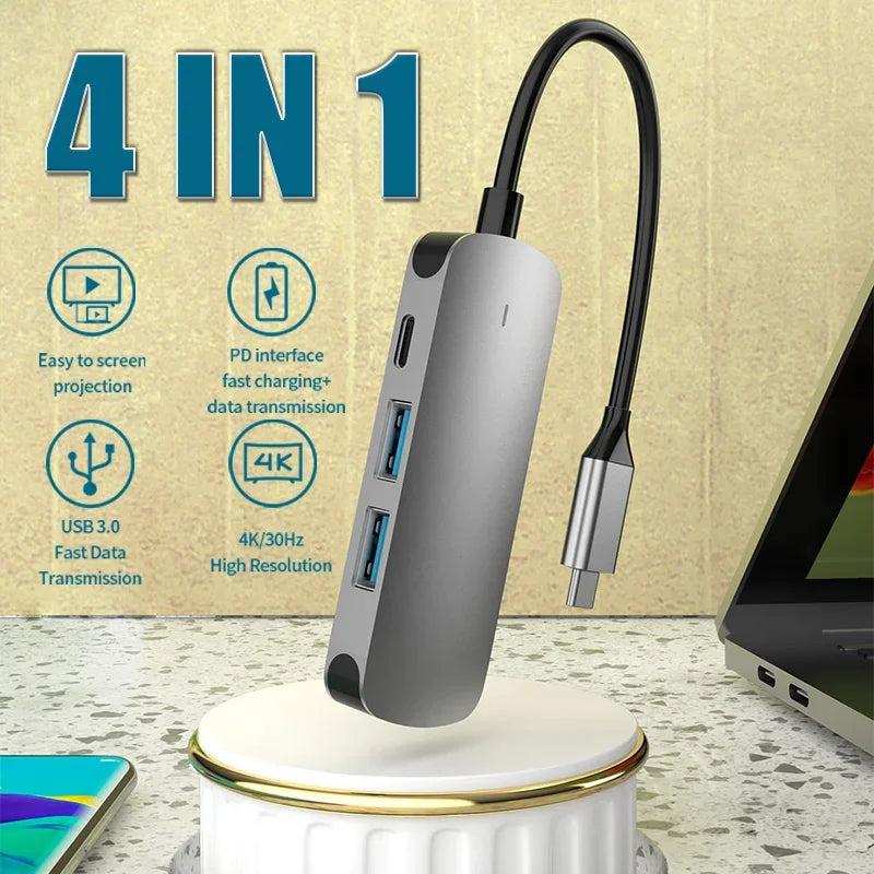 USB-C Hub Adapter with 4K — 100W PD USB-C Port, SD & TF Card Reader for MacBook Air, iPad Pro, Huawei, Samsung Phones
