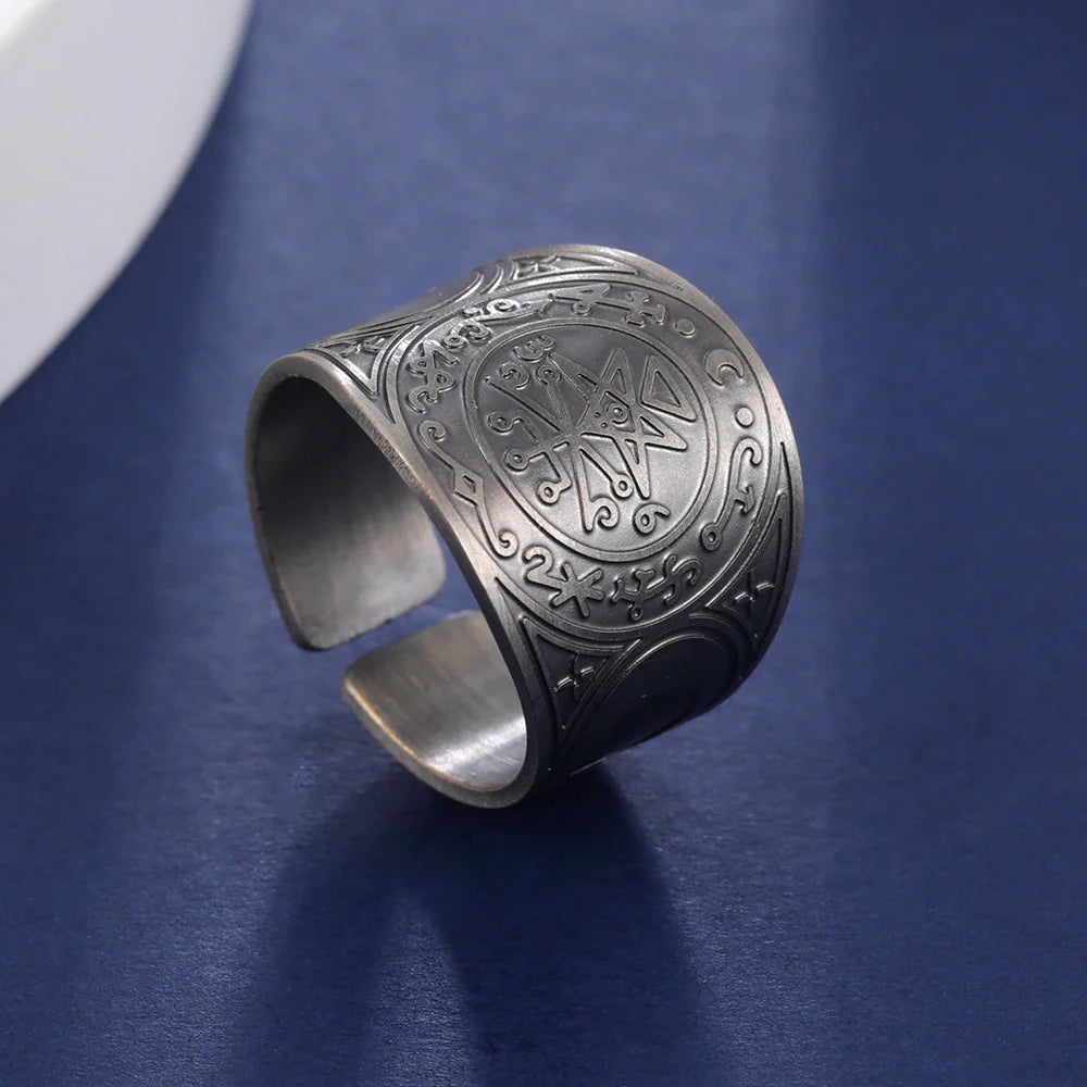 Dawapara 7 Archangels Protection Ring – Metatron Cube, Lilith Symbol, King Solomon Secrets Vintage Amulet Jewelry