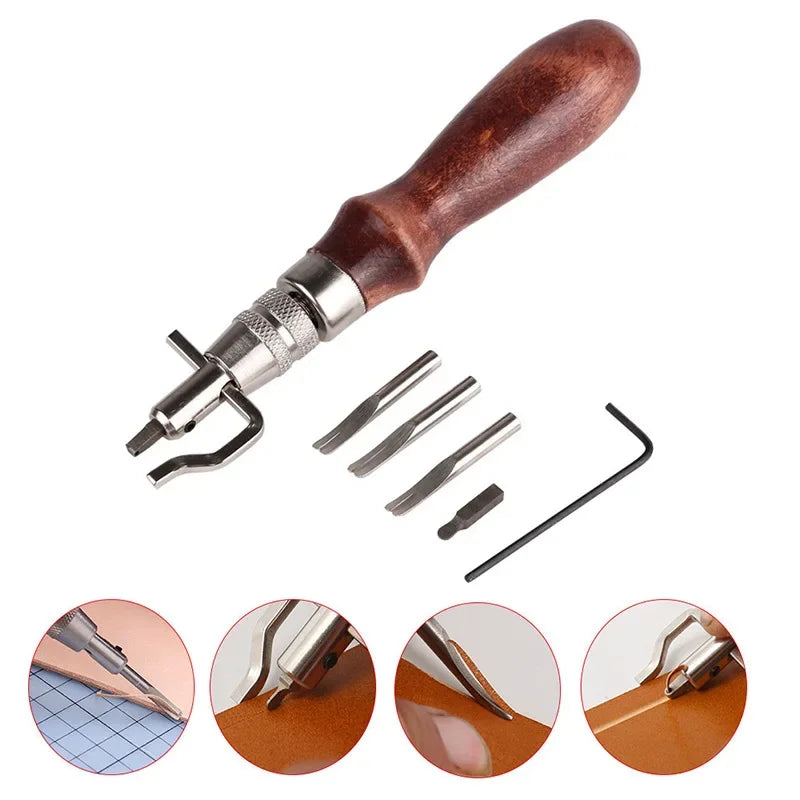 7-in-1 Professional Leather Craft Tool – Adjustable Stitching, Slotting & Creasing Trimmer for DIY Handmade Leatherwork