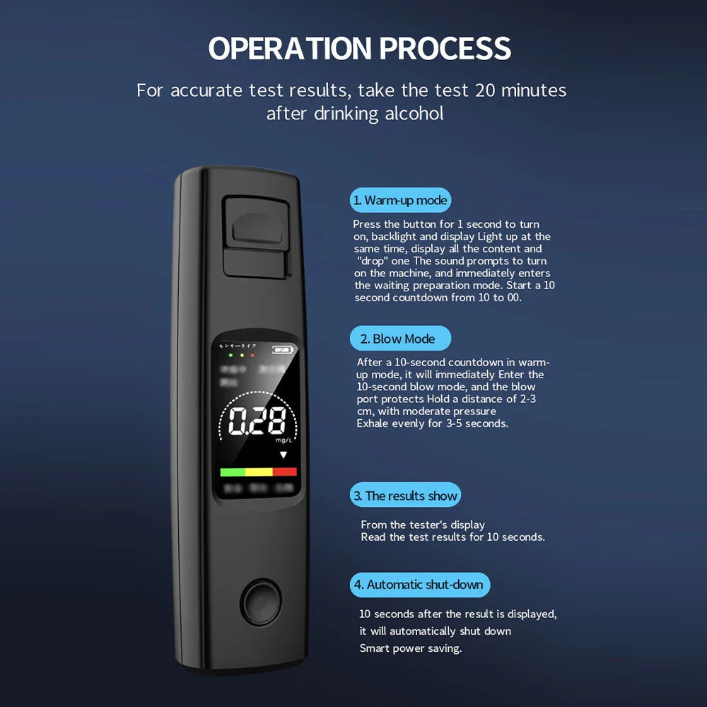 Professional High Sensitivity Breathalyzer - Non-Contact Alcohol Tester with Type-C Charging, Portable Alcoholometer